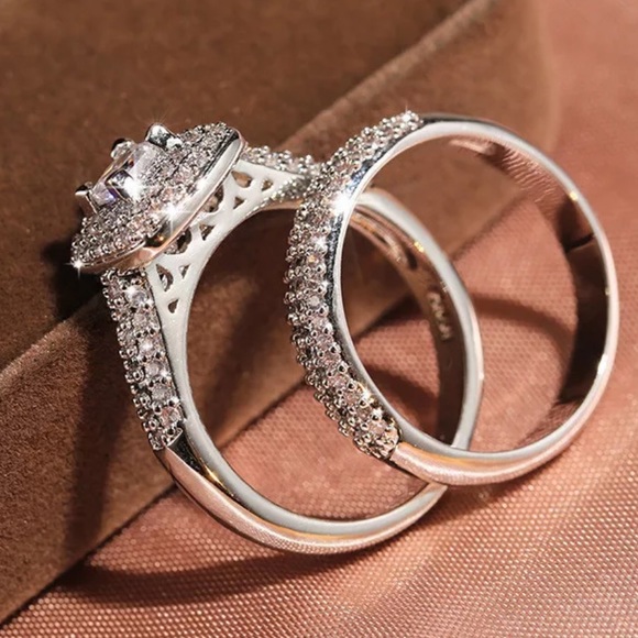 STERLING SILVER BRIDAL ENGAGEMENT SET RING - Picture 2 of 5